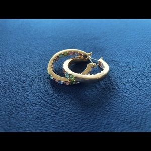 Gold Hoop Earrings with Colorful Gems
